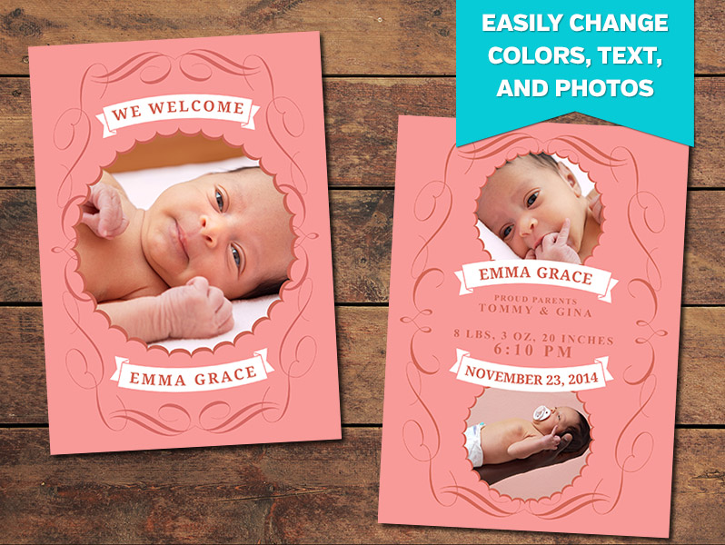 Charmed Birth Announcement Card Template