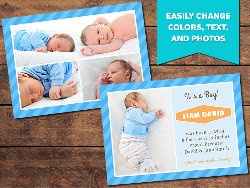 Collage Birth Announcement Card Template