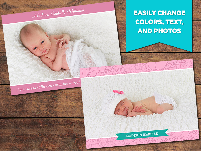Pink Birth Announcement Card Templates