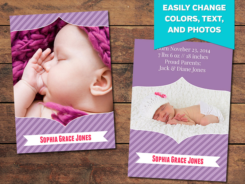 Purple Birth Announcement Card Template