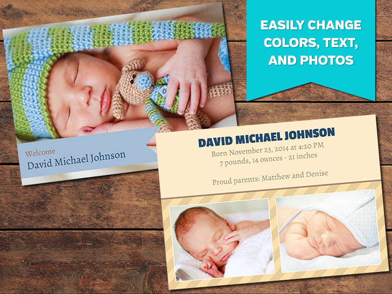 Ribbon Birth Announcement Card Template